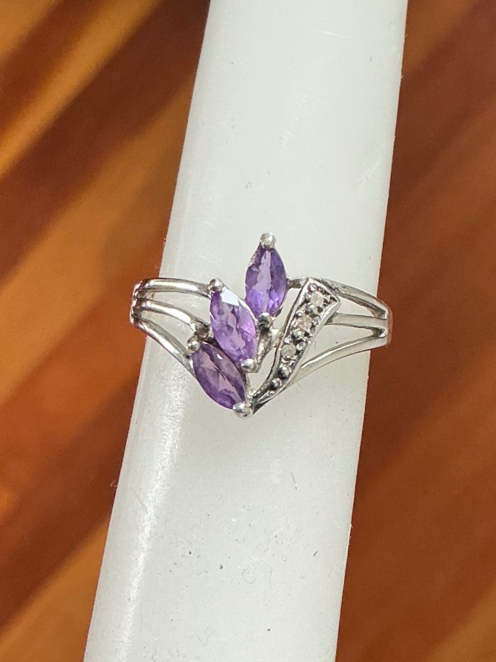 Vintage Sterling Silver Marquise Amethyst Cluster Ring 925 Signed